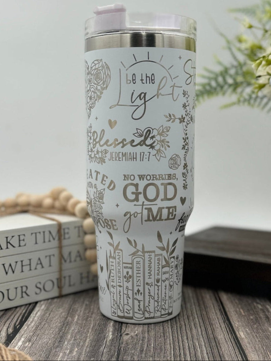 Bible Verses Tumbler 30oz/40oz, Jesus Tumbler With Handle, Christian Laser Engraved, LAF01